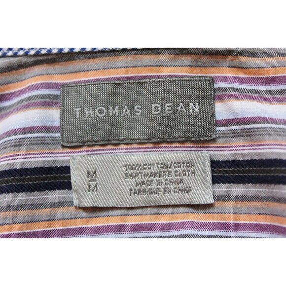 Thomas Dean Button Down Shirt Mens M Flip Cuff Orange Purple Stripe Cotton - Picture 9 of 9